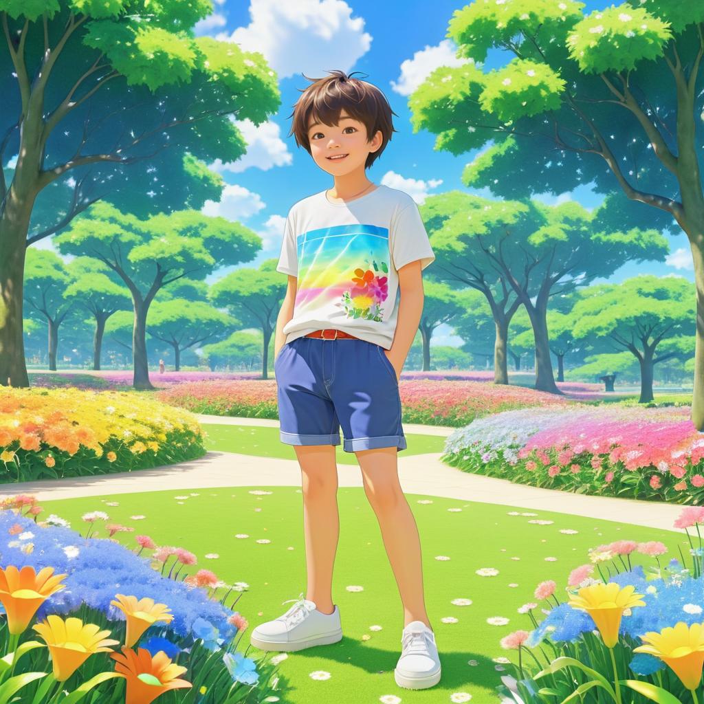 Joyful Boy in Vibrant Park Scene