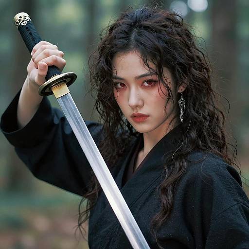 Elegant Samurai in Atmospheric Forest Portrait