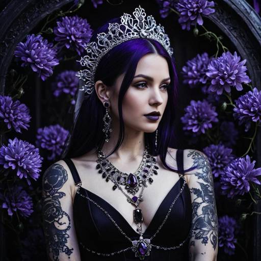 Gothic Woman with Purple Hair and Silver Jewelry