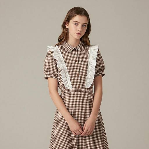 Young Woman in Vintage Checkered Dress