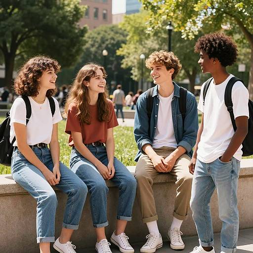 Teenagers Enjoying Sunny Urban Park