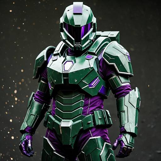 Male Cosplayer in Dark Green and Purple Armored Suit