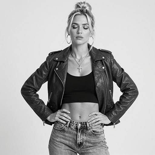 Confident Blonde in Leather and Jeans