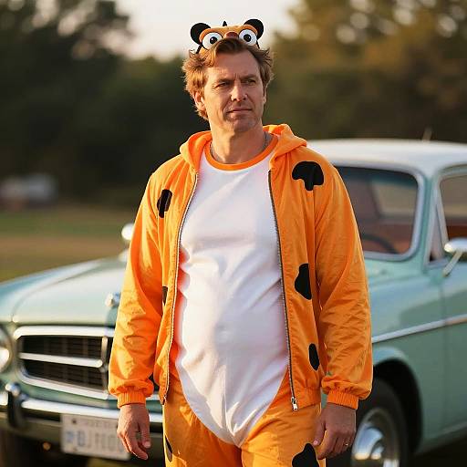 Man in Fred Flintstone Costume Outdoors