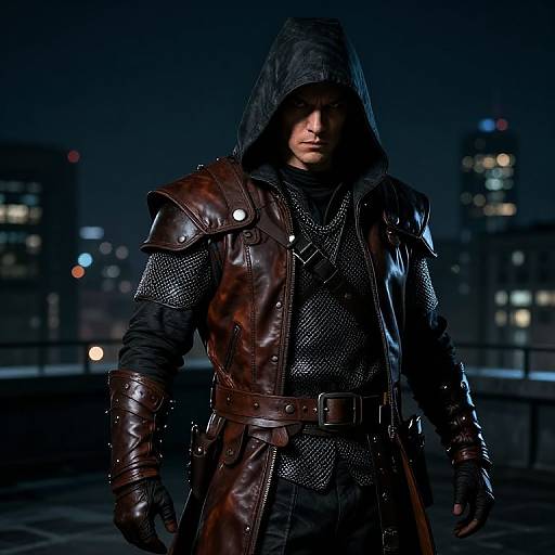 Rugged Male Rogue Armor at Night