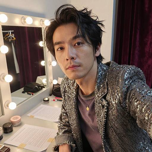 Backstage Selfie in Sequined Jacket