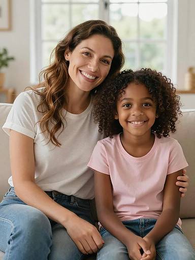 Smiling Mother and Daughter Cozy Portrait