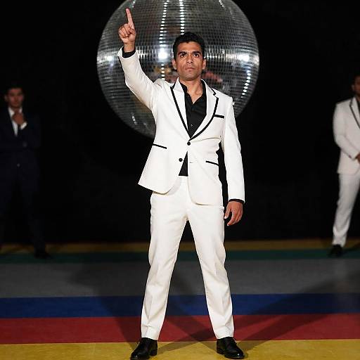 Stylish Man Pointing Under Disco Ball