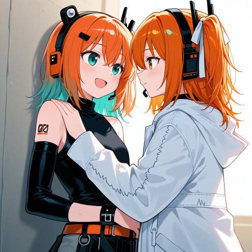 Anime Girls with Headsets in Intimate Moment