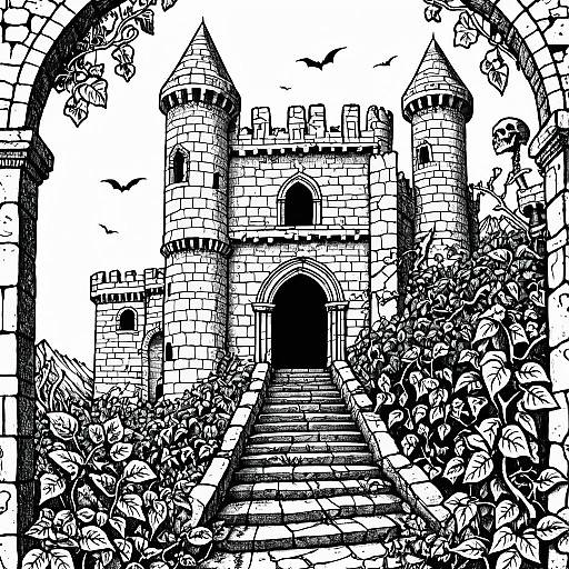 Ancient Castle Ruins Coloring Page