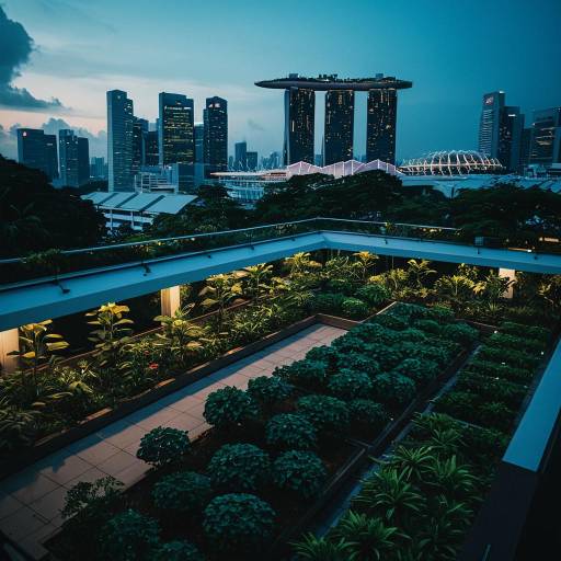 Serene Rooftop Garden at Twilight Glow