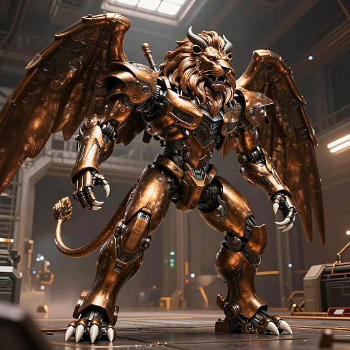 Anthro Bronze Lion Mech in Hangar