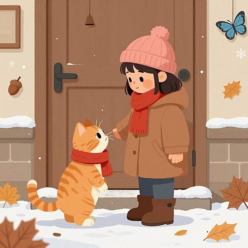 Charming Scene of Child and Ginger Cat