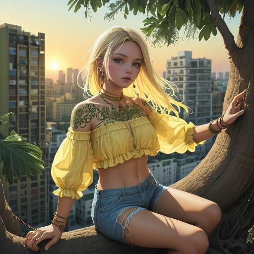 Vibrant Summer Girl in City Sunset