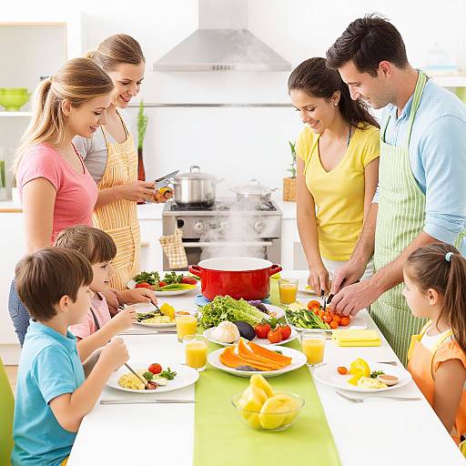 Family Cooking Together in Vibrant Kitchen