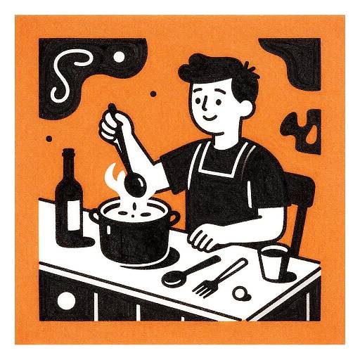 Whimsical Scratchboard Vintner Scene