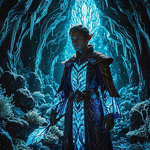 Elf Cleric in Underwater Crystal Cavern