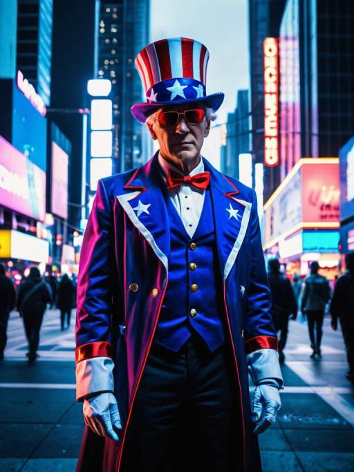 Futuristic Uncle Sam in Cyberpunk City