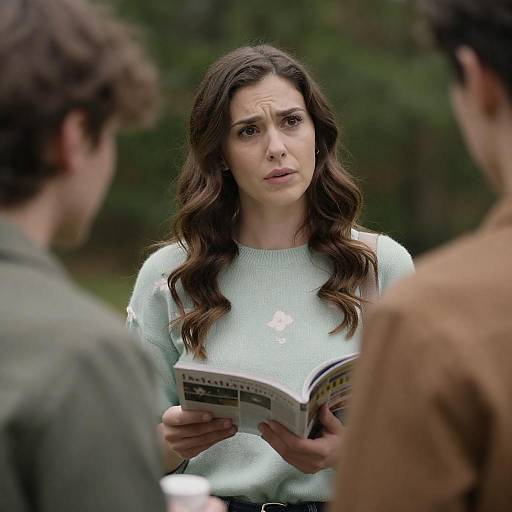 Concerned Woman Holding Magazine Outdoors