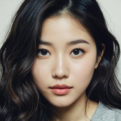 Portrait of Young Korean Woman with Wavy Hair
