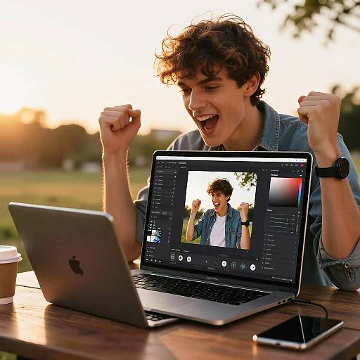 Young Designer Editing Photos Outdoors