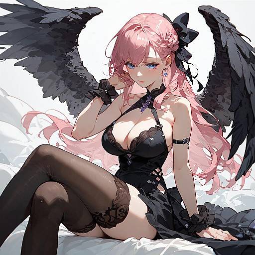 Gothic Pink-Haired Angel With Empty Eyes