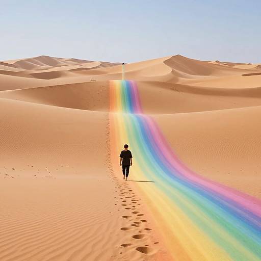 Surreal Desert with Rainbow Path