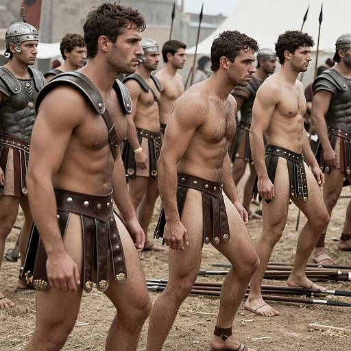 Naked Roman Warriors Preparing for Battle