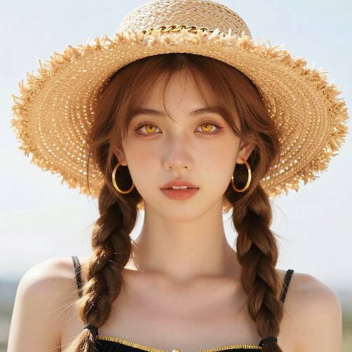 Golden-Eyed Woman in Sunlit Hat