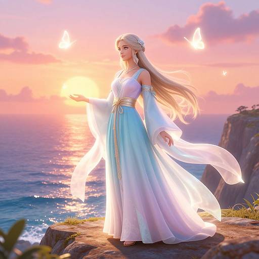 Elegant Fantasy Character by Sunset Cliff