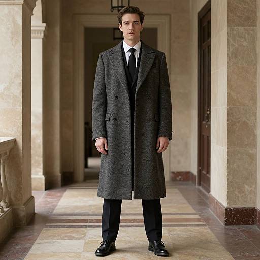 Man in Long Wool Coat Costume