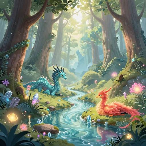 Serene Enchanted Forest with Mythical Creatures