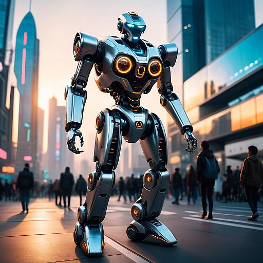 Sleek Robot in Futuristic Cityscape Sleek Robot in Futuristic Cityscape
