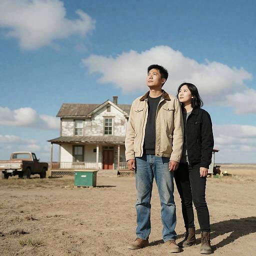 Introspective Couple in Rural Landscape