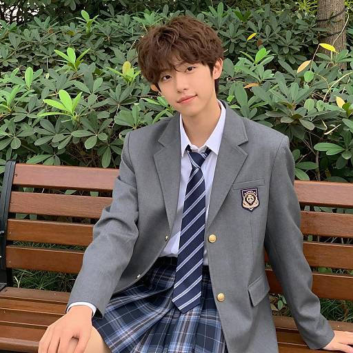 Young Man in Blazer and Skirt