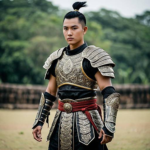 Dynamic Thai Warrior in Traditional Armor