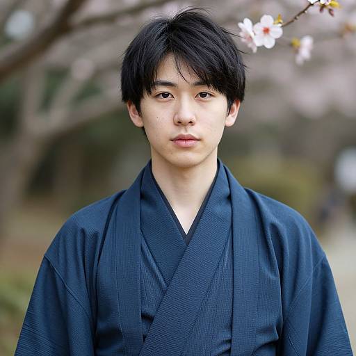 Realistic Japanese Man in Kimono Outdoors