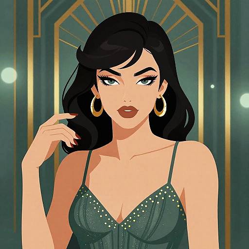 Stylish Woman Illustration with Art Deco and Vaporwave Vibe