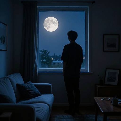 Contemplative Silhouette by Moonlit Window
