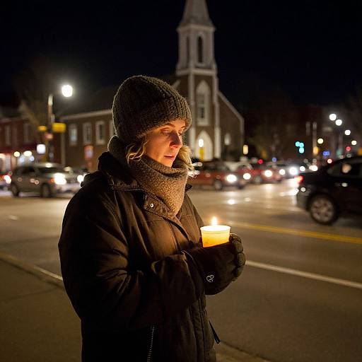 Woman Holding Candle at Memorial Walk
