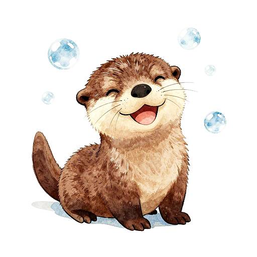 Joyful Watercolor Otter Pup Illustration