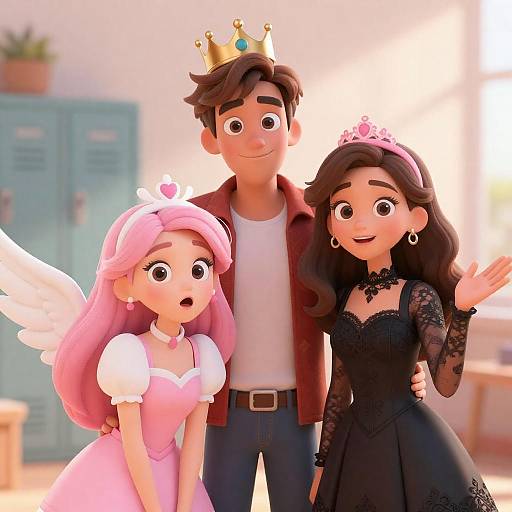 Crowned Man, Winged Woman, Tiara Girl