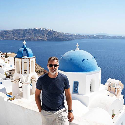 Man Posing in Santorini Scenic View
