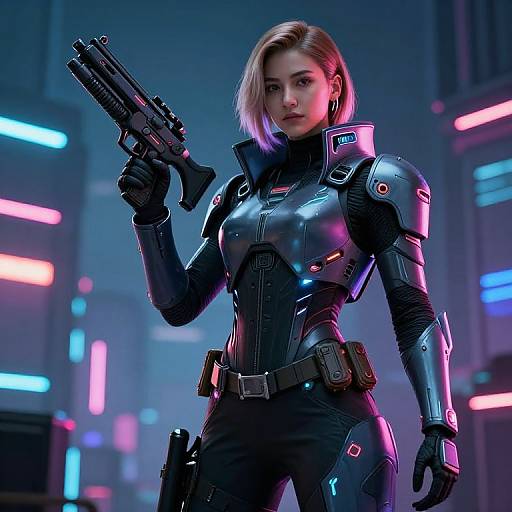 Cyberpunk Warrior in Neon Armor