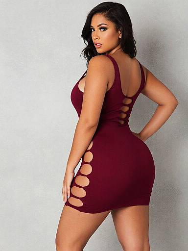 Curvy Woman in Ruby Bodycon Dress