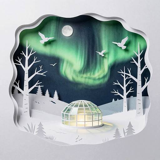 Paper Cut Aurora Tundra Scene