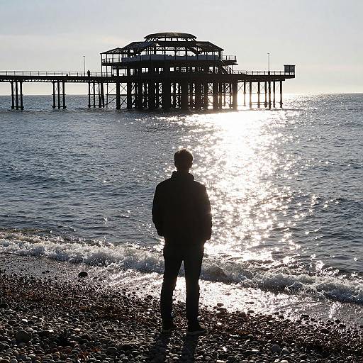 Silhouetted Figure on Pebble Beach