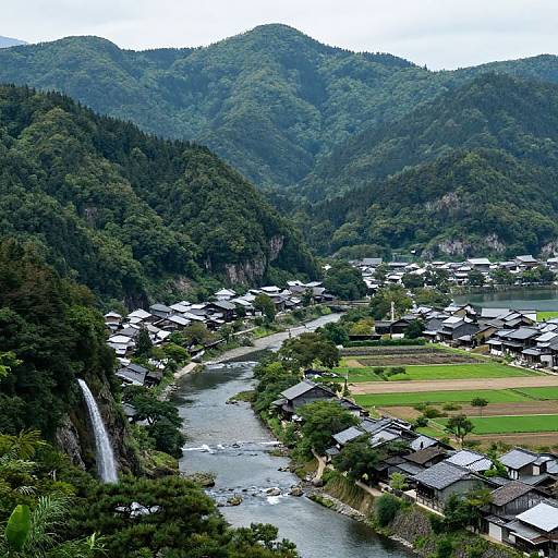 Medieval Japanese Town in Mountain Valley