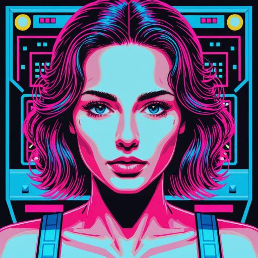 Retro Arcade Style Neon Woman Portrait