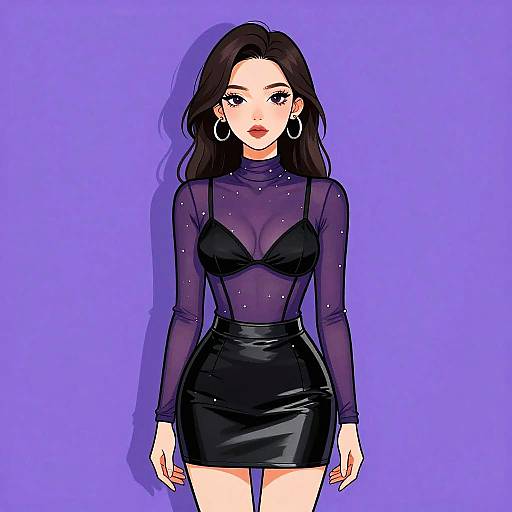 Edgy Woman in Sheer Crystal Bodysuit